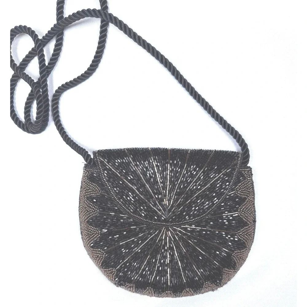 Crossbody evening‎ purse Black Gold Beaded
